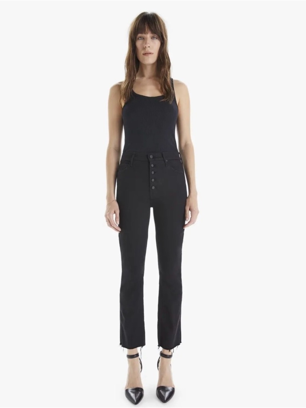 Mother The Pixie Dazzler Ankle Fray Not Guilty Jeans Size 27 Black